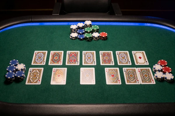 Blackjack-Tisch mit Karten und Chips bei Casea Casino